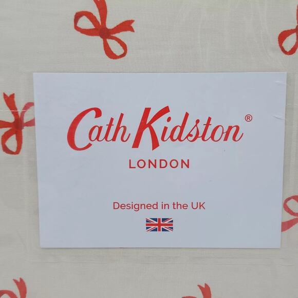 Cath Kidston London Holiday Red Bows Cotton FULL Sheet Set 4pc Sage Green NEW - Picture 10 of 15